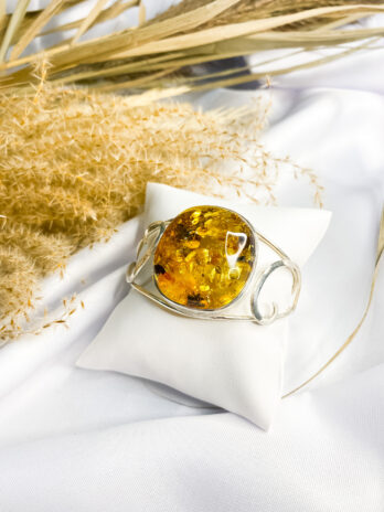 Unikatowa srebrna bransoletka Golden z bursztynem