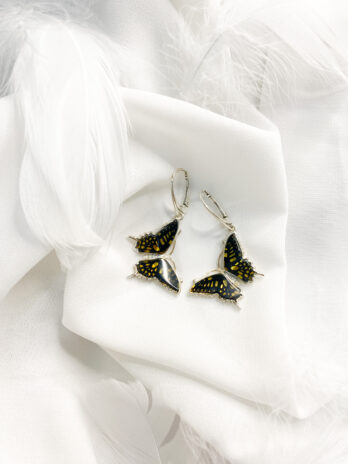 Kolczyki Motyl Little Butterfly srebrne z bursztynem