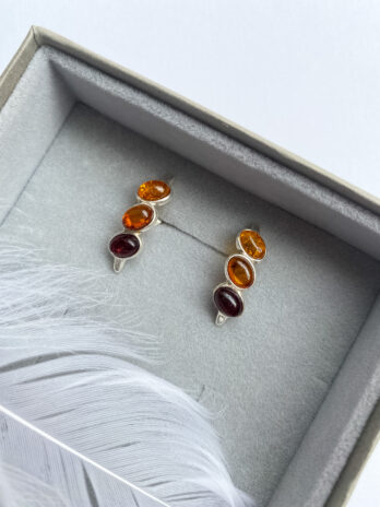Kolczyki srebrne z bursztynem Trio
