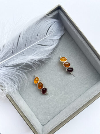Kolczyki srebrne z bursztynem Trio