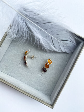 Kolczyki srebrne z bursztynem Trio