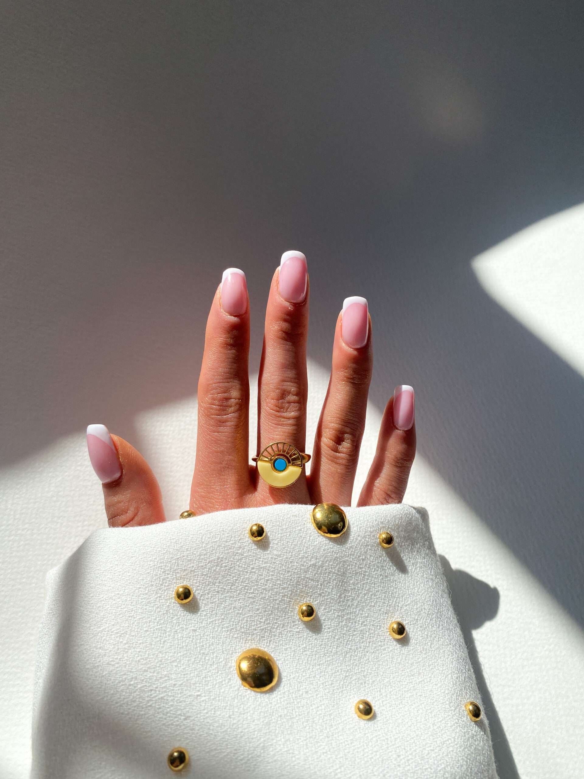 pierścionek z bursztynem i turkusem