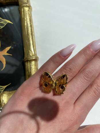 Pierścionek Motyl z bursztynem Gold Butterfly