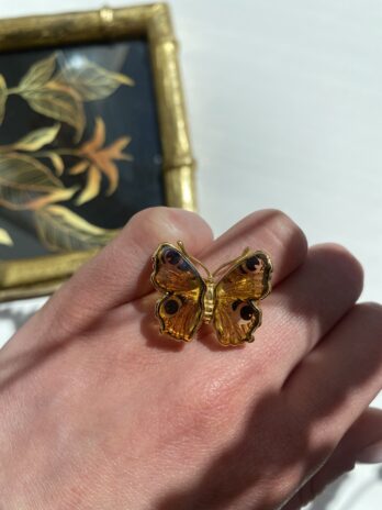 Pierścionek Motyl z bursztynem Gold Butterfly