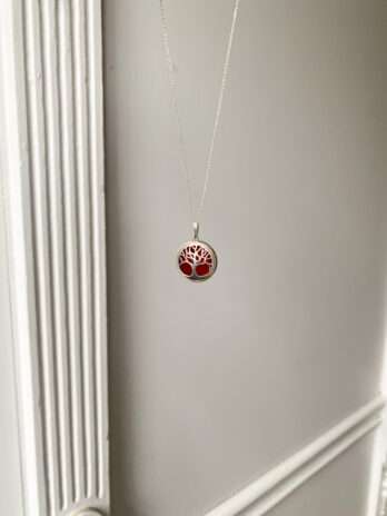 Naszyjnik srebrny z bursztynem wiśniowym Drzewko życia