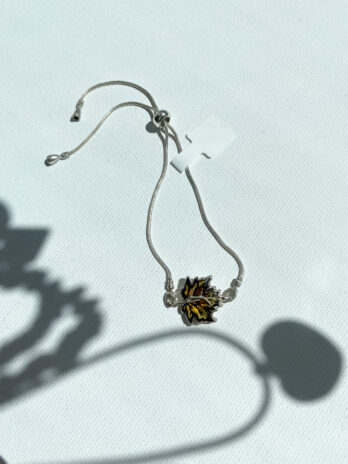 Bransoletka srebrna Liść Klonu Maple Leaf z bursztynem