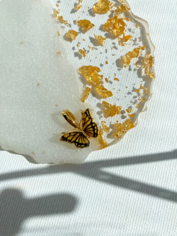 Naszyjnik srebrny pozłacany z bursztynem Motyl Little Butterfly