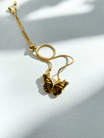 Bransoletka srebrna pozłacana Motyl z bursztynem Little Butterfly