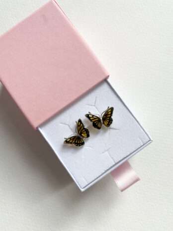 Kolczyki srebrne Motyl z bursztynem Little Butterfly
