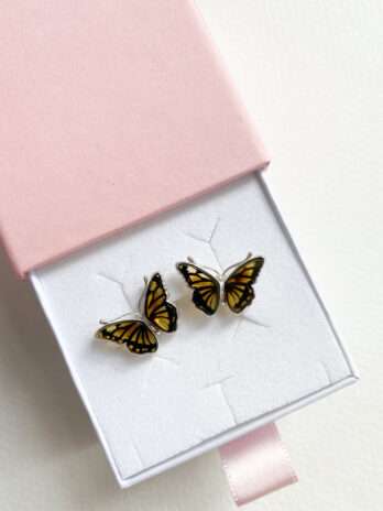 Kolczyki srebrne Motyl z bursztynem Little Butterfly