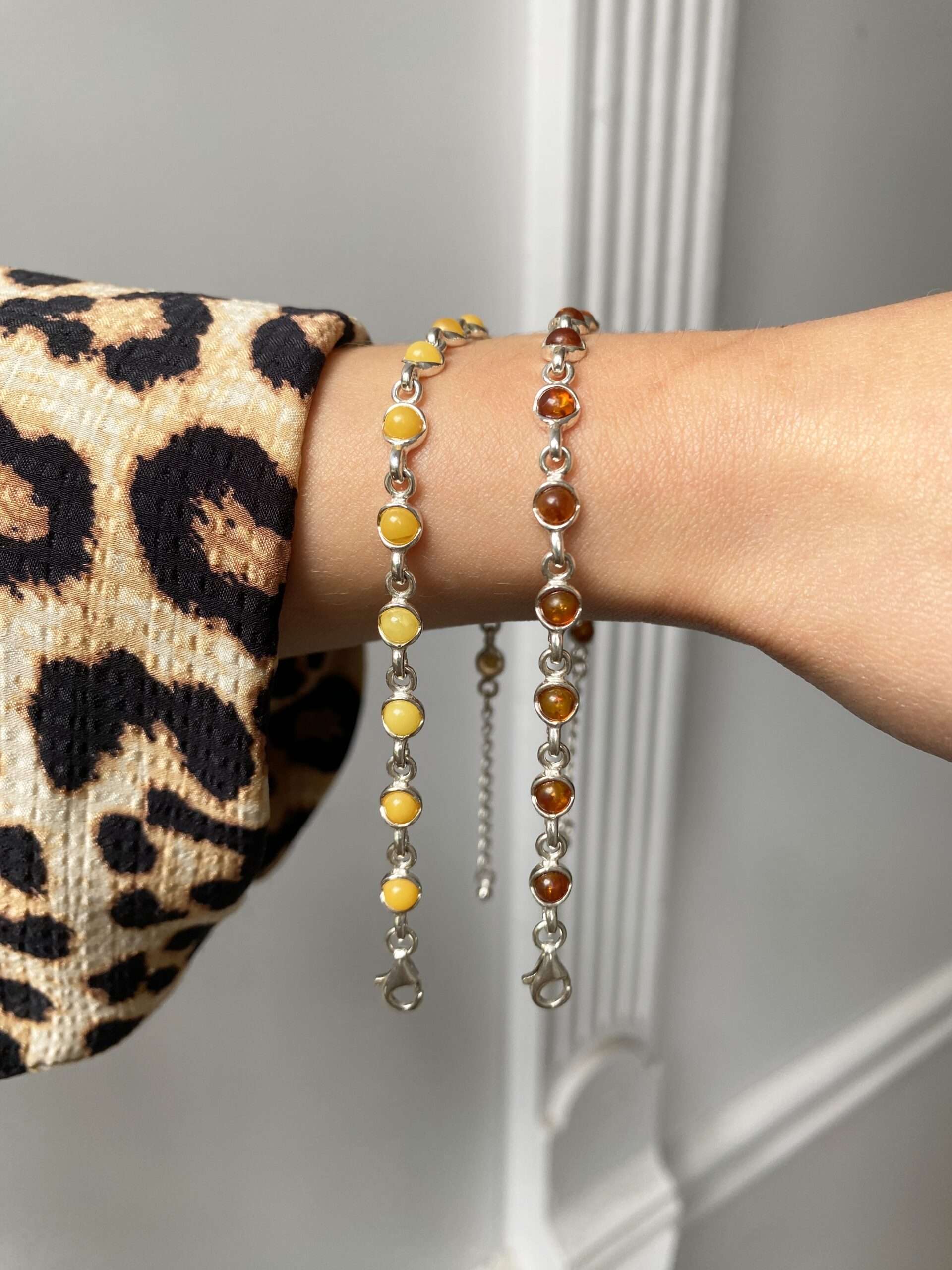 bransoletka srebrna z bursztynem