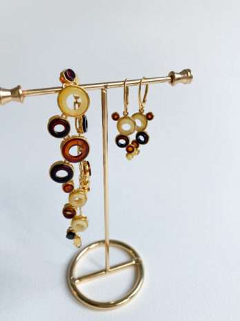 Komplet biżuterii z bursztynem Art Deco Circle – kolczyki i bransoletka