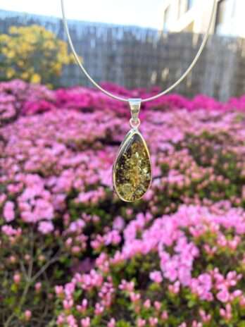 Wisior srebrny z bursztynem zielonym Classy