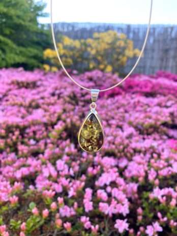 Wisior srebrny z bursztynem zielonym Classy