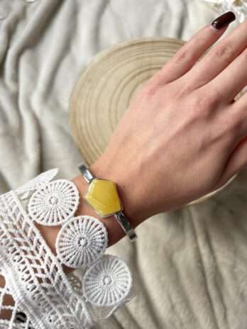 Bransoletka srebrna z bursztynem mlecznym