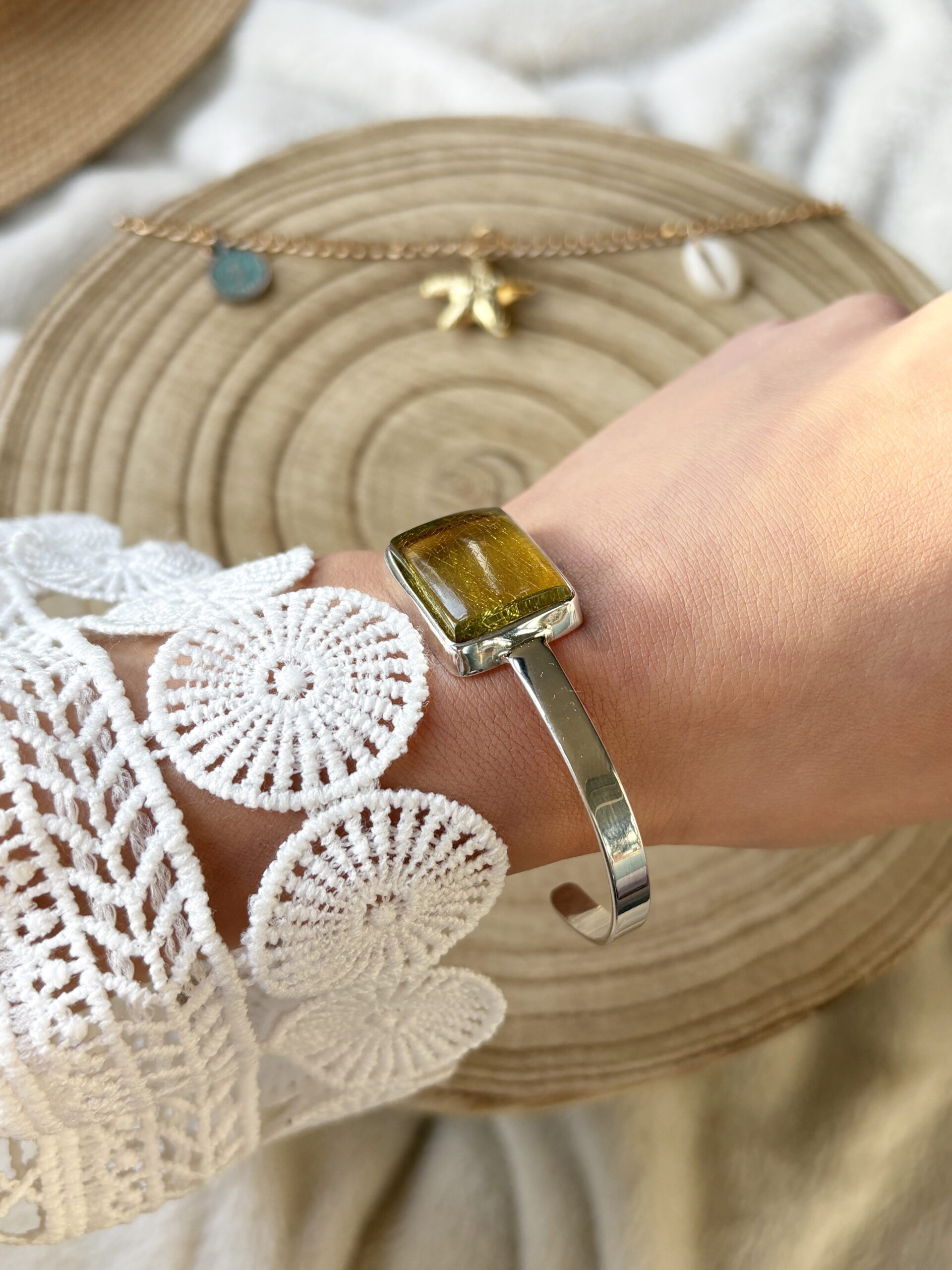 Bransoletka srebrna z bursztynem naturalnym