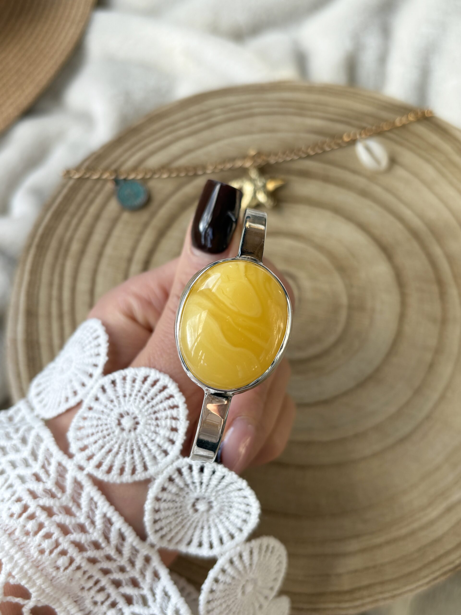 Bransoletka srebrna z bursztynem naturalnym