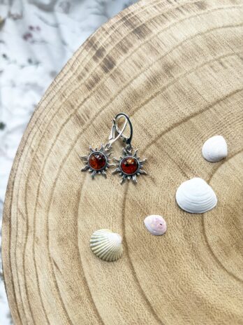 Kolczyki srebrne z bursztynem Słońce