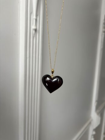 Wisior srebrny pozłacany serce z bursztynu wiśniowe