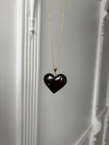 Wisior srebrny pozłacany serce z bursztynu wiśniowe